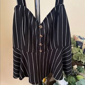 SHEIN Black White Pinstripe Peplum Cami